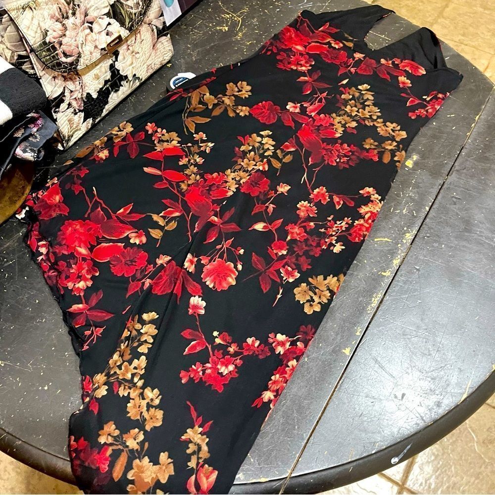 Vintage Y2K TAUNT Asymmetric Floral Print Halter Top Chiffon Dress Medium